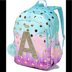 Justice ombré backpack with initial A